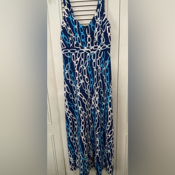 J. McLaughlin Maxi Dress XS Blue Chain Print Sleeveless V-Neck Long Dress - Picture 2 of 13